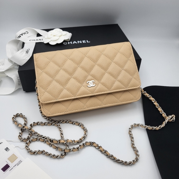 Brand new 2022 authentic Chanel classic beige caviar quilted woc wallet on chain - Picture 13 of 17